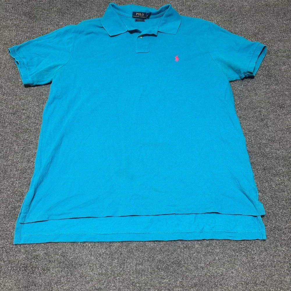 Polo Ralph Lauren Mens XL Custom Fit Short Sleeve Polo Shirt Blue Pink Pony